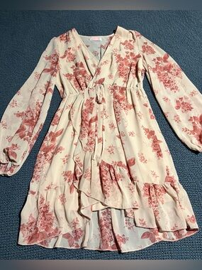 Long Sleeve Floral Dress Light Pink and Dusty Rose